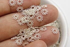 Silver Plated Handmade Brass Flower Beads 5/10/100/500 Grams 4.5/5/5.5 mm Haute Couture embroidery materials, wedding decoration, sequins