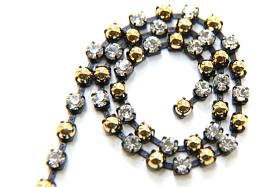16ss Vintage Swarovski Rhinestone Chain in Crystal and Gold Pearls (4mm) 0.5/1/2/5/15 Meters Wedding Bridal Supplies|Jewelry|Decoration