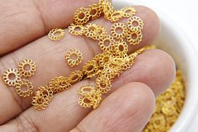Gold Plated Handmade Brass Flower Beads 5/10/100/500 Grams 4.5/5/5.5 mm Haute Couture Embroidery materials, premium vintage metal beads