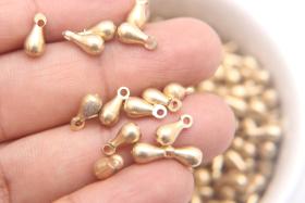 Long Solid Metal Drops, Teardrop Charms, in brass 10x4.5mm, 1.4mm Loop, 15/75 pieces jewelry findings, vintage jewelry parts