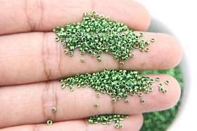 1.7mm Micro Fern Green Metallic Plated Tube Beads 5/10/100 Grams High Quality Nail Art / Haute Couture Embroidery / doll making