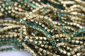 4mm Square Swarovski fancy Rhinestone Chain in Fern Green 0.5/1 Meter Brass Settings Wedding Bridal Supplies|Decoration