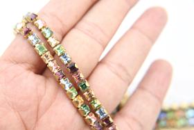 4mm Square Swarovski fancy Rhinestone Chain in Multi Color0.5/1 Meter Brass Settings Wedding Bridal Supplies|Decoration
