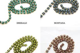 18SS Swarovski Vintage Rhinestone Chain Emerald/Smoked Topaz/Olivine/Montana 4.2mm embroidery materials, jewelry making, vintage findings
