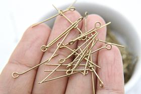 25/16 mm Eye Pins, Brass Pins, short Eye Pins, Brass Tone Eye Pins, Head Pins, Beading Supplies vintage supply, wire craft supply, jewelry