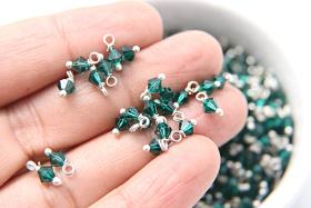 4mm Swarovski EMERALD crystal dangles in Sterling Silver wire wrapped- charms- drops- jewelry making 72/144/432/1000Pieces jewelry finding