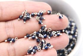 4mm Swarovski Dark Indigo crystal dangles in Sterling Silver wire wrapped- charms- drops- jewelry making 36/72/144/432/1000Pieces