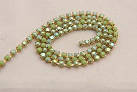 6 SS Rhinestone Chain Vintage Opaque Glass Peridot Aurore Boreale 2mm 1/2/5/15 Meters
