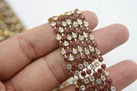 10 SS Rhinestone Chain Vintage Glass Pressed Chatons in opq Brown and Crystal 2.8 mm 1/2/5/15 Meters vintage findings, strass chains, craft
