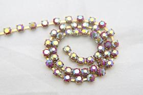 16 SS Rhinestone Chain Vintage Glass Brown Aurore Boreale (4mm) 1/2/5/15 Meters vintage findings, jewelry making, craft supplies, embroidery