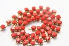 16 SS Rhinestone Chain Vintage Glass Pressed Chatons Coral Red Opaque (4mm) 1/2/5/15 Meters