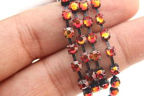 16ss Swarovski 2088 Chain in Flat Back Fireopal (4mm) 0.5/1/2/5 Meters Vintage Black Settings Wedding Cake Decoration Brooch Bouquet Supply