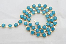 16 SS Rhinestone Chain Swarovski in Caribbean Blue Opal 4mm 0.5/1/2/5/15 Meters vintage findings, strass chains