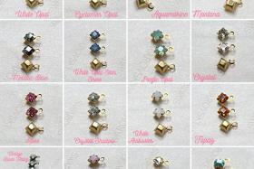Swarovski 4mm fancy stone square setting drop one loop in 15 Colors 6/12/36/144/720 Pieces premium jewelry supplies in Brass setting charms