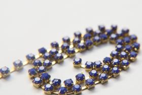 16 SS Rhinestone Chain Vintage Glass Pressed Chatons Royal Blue Opaque (4mm) 1/2/5/15 Meters embroidery materials, craft vintage findings