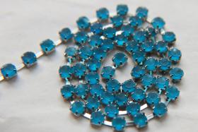 16 SS Rhinestone Chain Vintage Glass Capri Blue Frosted Antique Black Plated/Brass Settings 4mm 1/2/5/15 Meters