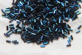 True Cuts Size 2 (2x4mm) Bugle Beads 5/10/20/50/250/500 Grams Jet Black Aurore Boreale loose tube beads