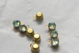 Swarovski 6mm Round setting drop one loop in Mint Opal 28ss 12/24/100/500 Pieces jewelry supplies in Brass/Vintage Black vintage