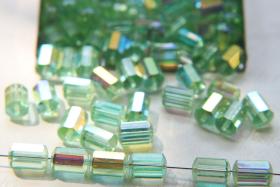 5230 Swarovski vintage cylindrical crystal beads Peridot Aurora Boreale mm 9x6 Swarovski Elements  6/12/36 Pieces, vintage findings