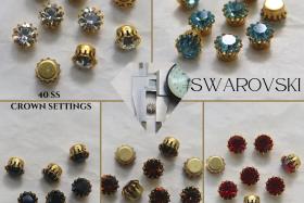 Swarovski 40ss Vintage Crown Prong Settings (5 Crystal Colors) 6/12/24/100 Pieces BRASS SETTINGS, strass embellishments, vintage rare