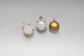 Swarovski 11 mm Round setting drop dangle (one/two loop) in White Alabaster 6/12/24/100/300 Pieces jewelry supplies in Brass/Vintage Black
