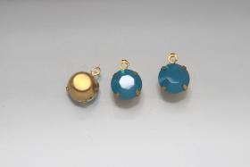 Swarovski 11 mm Round setting drop dangle (one/two loop) Caribbean Blue Opal 6/12/24/100/300 Pieces jewelry supplies in Brass/Vintage Black