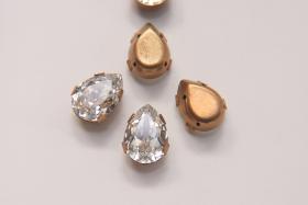 Swarovski 18x13 Pear brass Vintage Clips Sewon 4 hole in Crystal Settings embroidery materials sewing jewelry making craft vintage supplies