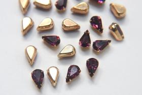 Swarovski 13X8 MM pear Amethyst in Gold plated Prong Settings strass embellishments vintage rare ornaments making