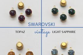 Vintage Swarovski 6mm Cabochon Round stone setting drop one loop  jewelry supplies in Brass jewel making