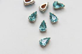 Swarovski 10X6 Pear Vintage Clips Sewon 4 hole in Aquamarine Silver Settings embroidery materials craft vintage