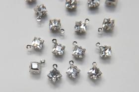 Swarovski 11mm Fancy Square Stones 1 ring setting drop dangle Rhodium plated (one loop) 6 Pieces jewelry supplies findings