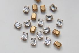 Swarovski 8x6 MM Rectangle Vintage Crystal Prong Settings 2/6/12 Pieces BRASS SETTINGS, strass embellishments, vintage rare