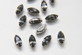 Swarovski 15x7 Navette Clips Sewon 4 hole in Black Diamond Silver Settings (4 pieces) embroidery materials craft vintage ornaments making