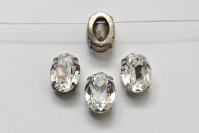 Swarovski 18x13 Crystal Oval Silver Vintage Clips Sewon 4 hole embroidery materials sewing jewelry making craft vintage supplies