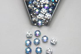 30ss Clear Flatback Vintage Swarovski Crystal Sapphire AB Rose Montees 7mm Silver Plated Mounted Rose sewon embroidery materials wedding