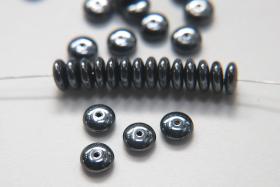 9mm Smooth Rondelle in Jet Hematite Pressed Czech Glass Beads Flat Disc Rondelle Spacer, spacer beads, wholesale beads
