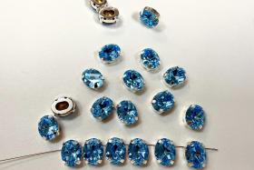 Swarovski 10X8 MM Oval Aquamarine in Vintage Silver Prong Settings BRASS SETTINGS strass embellishments vintage rare