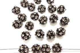 Vintage Swarovski crystal ball bead 11mm crystals rhinestones in black color setting the setting made of brass- RARE jewelry making craft