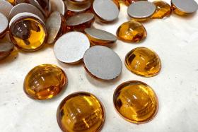 14 mm Swarovski Round Cabochon Cabs Topaz foiled Article # 2090/4 Vintage Flat Back