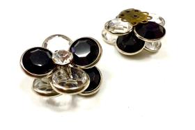 24mm Vintage channel beads in crystal and jet embedded in silver plated metal flower Embellishment DIY Supplies wedding decorations