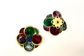 24mm Vintage channel beads in multi colored crystals embedded in brass metal flower Embellishment DIY Supplies wedding decorations