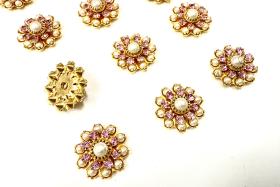 16mm Vintage brass Swarovski Flower Design in pearls and pink crystal Embellishment DIY Supplies wedding decorations