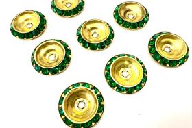 Vintage Swarovski in Emerald crystals mounted on brass metal bead 18mm