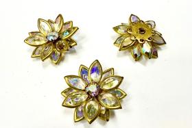 25mm Vintage channel beads in unfoiled crystal AB Navette Flower crystals embedded in brass metal flower DIY Supplies wedding decorations