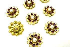 16mm Vintage brass Swarovski Flower Design in pearls and amethyst crystal Embellishment DIY Supplies wedding decorations
