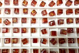 Swarovski 5601 Vintage Cube Bead in Red Magma 4mm