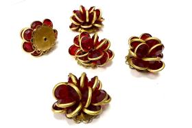 Vintage Siam Crystal Flower Beads, Brass DIY Supplies (25x22mm)