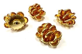 Vintage Topaz Swarovski Crystal Flower Button, Gold Plated (25x22mm)