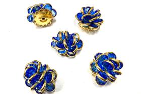 Vintage Swarovski Sapphire Crystal Flower Beads, Gold Plated (25x22mm)