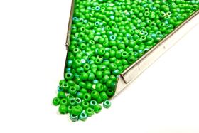 Patina Opaque Green Aurore Boreale Charlotte Cut Beads, 11/0